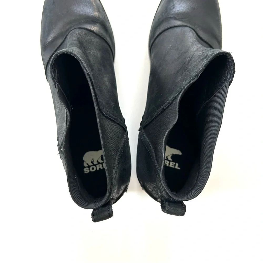Sorel Black Genuine Leather Cate Chelsea Heeled Boots